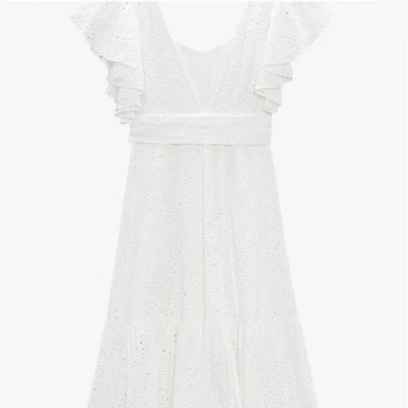 Zara White Wrap Midi Dress with Flutter Sleeves - Picture 11 of 11